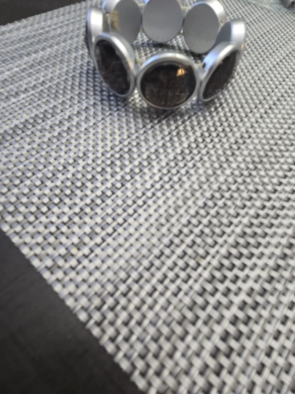 Silver Tone Stretch Bracelet with Dark Stone Inlays
